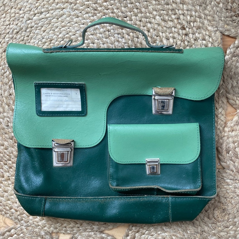 Vintage Two-Tone Green Leather Satchel